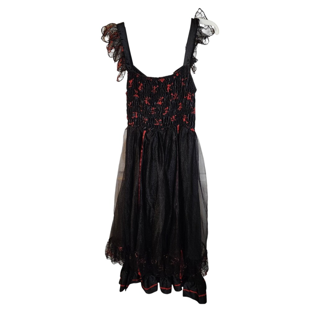 Zombie Gothic Vampire Dress Smocked Bodice Black Red Flawed DIY Costume AS IS